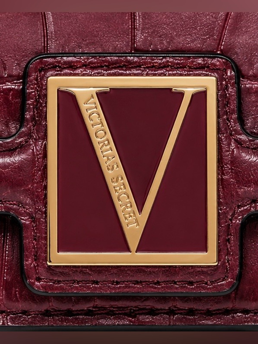 Victoria’s Secret Victoria Burgundy Croc Embossed Gold Chain Bag Purse - Picture 7 of 16
